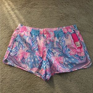 Lilly Pulitzer Pink Blue Tropical Pineapple Athletic Shorts